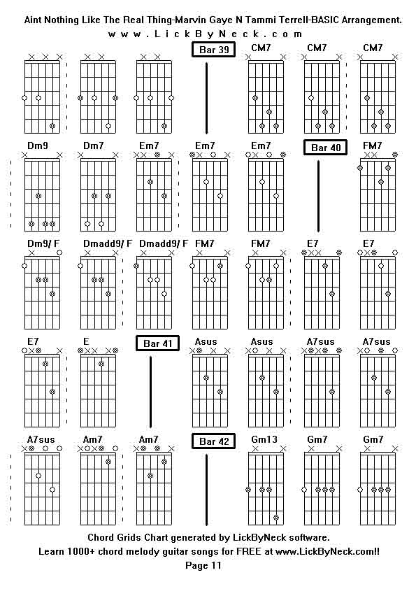 Chord Grids Chart of chord melody fingerstyle guitar song-Aint Nothing Like The Real Thing-Marvin Gaye N Tammi Terrell-BASIC Arrangement,generated by LickByNeck software.